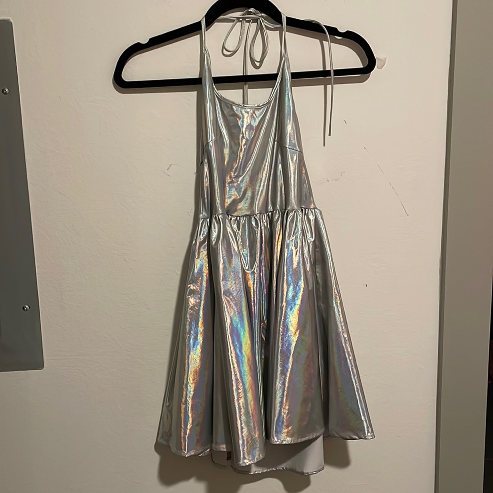 Holographic halter dress